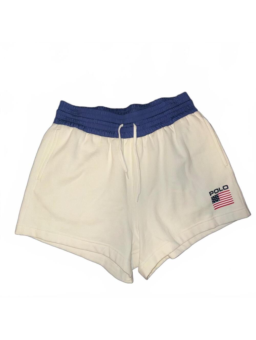 Polo Ralph Lauren Women's White and Blue Athletic Shorts with American Flag Logo